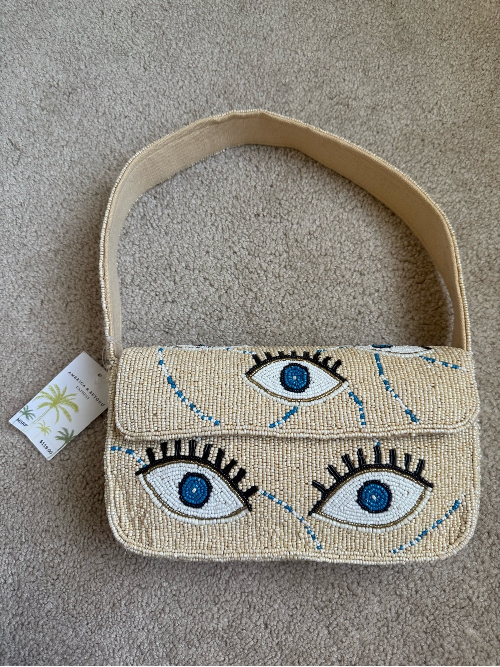 Rare Beaded whimsical evil Eye-Pattern Shoulder Bag from America & Beyond